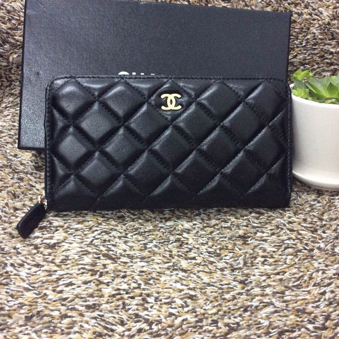 Chanel Matelasse Zip Around Wallet Sheepskin leather A50071 Black