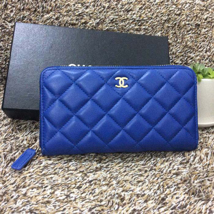 Chanel Matelasse Zip Around Wallet Sheepskin leather A50071 Blue