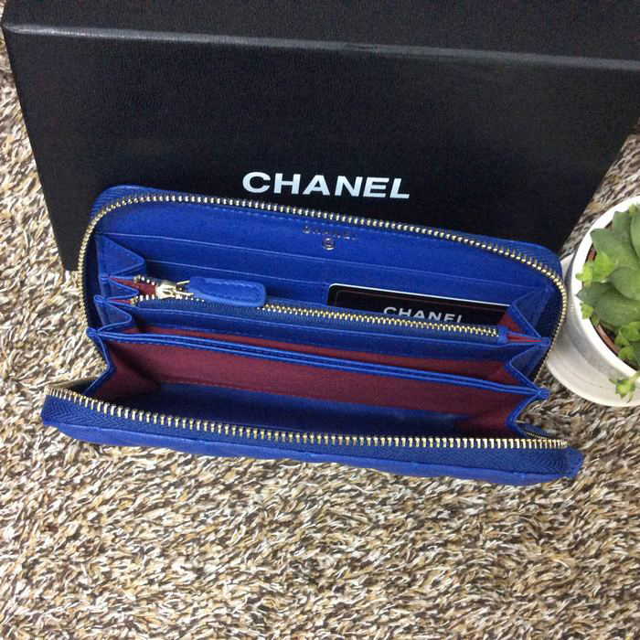 Chanel Matelasse Zip Around Wallet Sheepskin leather A50071 Blue