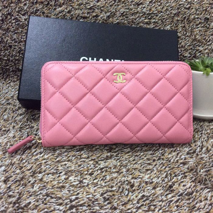 Chanel Matelasse Zip Around Wallet Sheepskin leather A50071 Pink