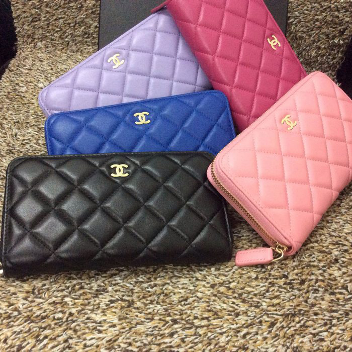 Chanel Matelasse Zip Around Wallet Sheepskin leather A50071 Pink