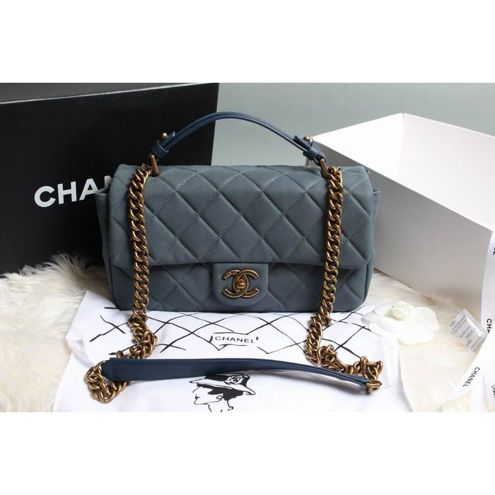 Chanel Original Cannage Pattern Nubuck Leather Top Flap Bag A67622 Grey blue