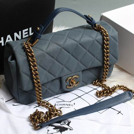 Chanel Original Cannage Pattern Nubuck Leather Top Flap Bag A67622 Grey blue