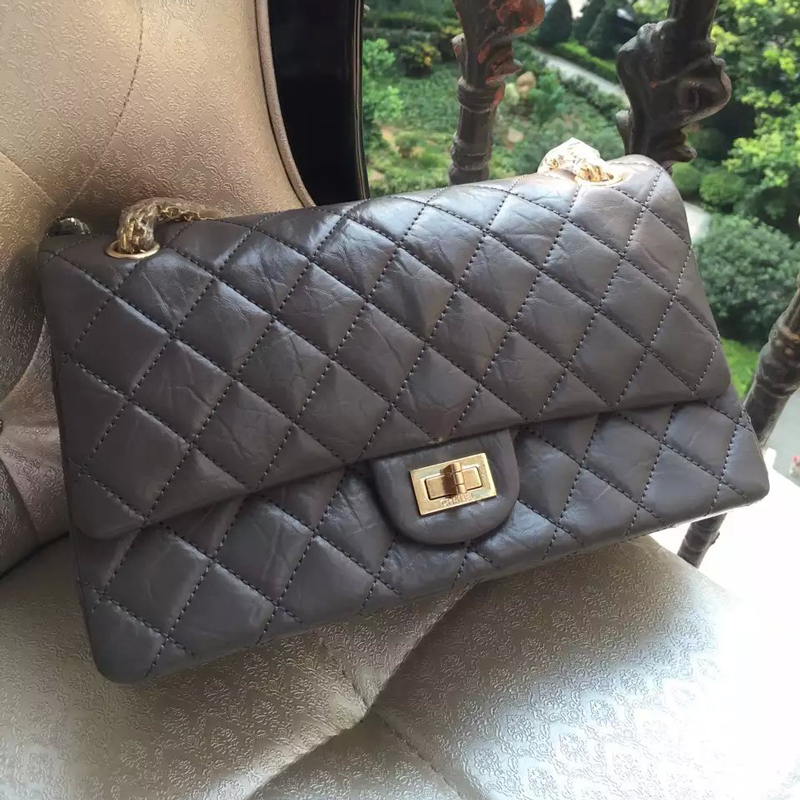 Chanel Original Glazed Crackled Leather Classic Flap Bag A30227 Gray Gold