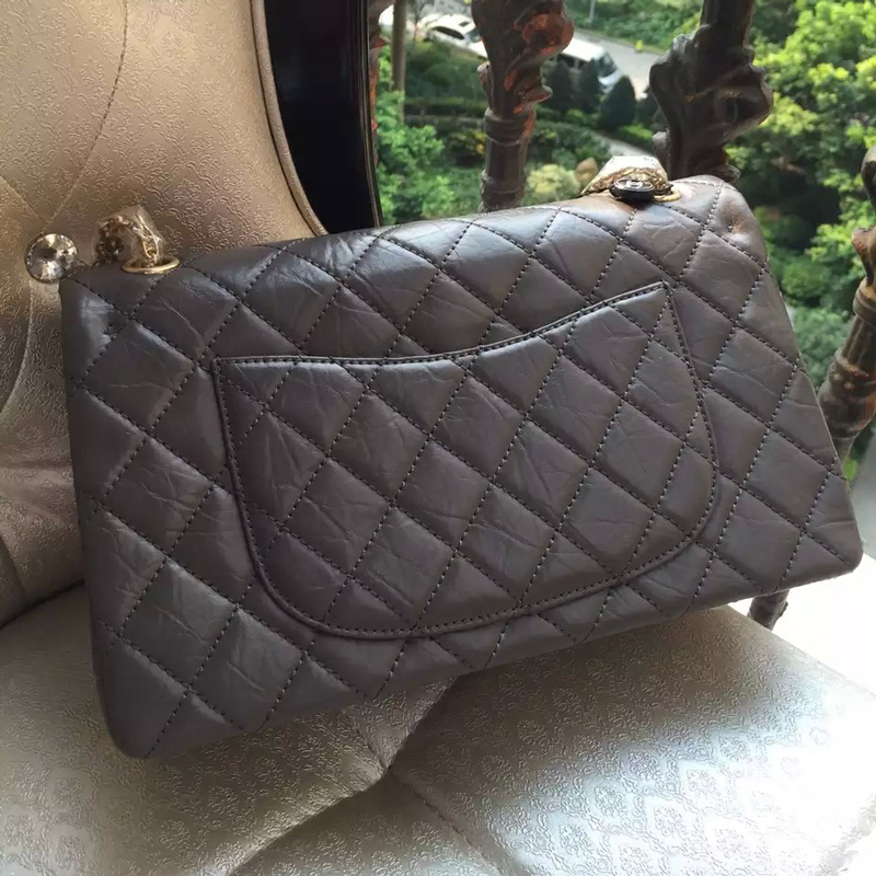 Chanel Original Glazed Crackled Leather Classic Flap Bag A30227 Gray Gold