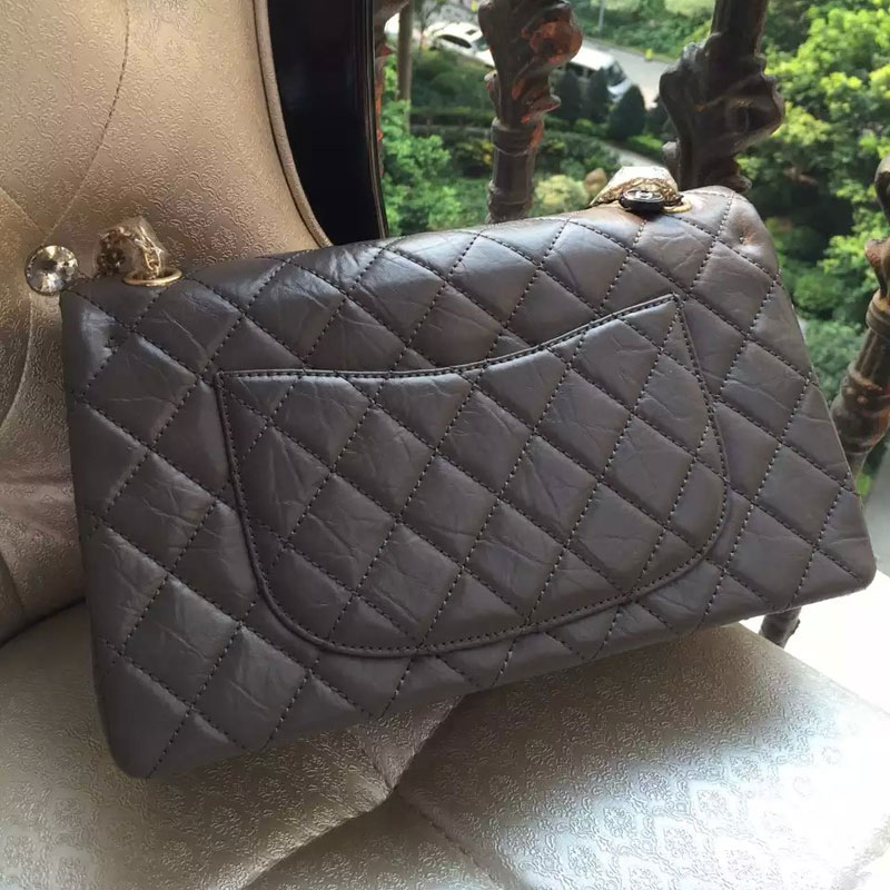 Chanel Original Glazed Crackled Leather Classic Flap Bag A30227 Grey Gold