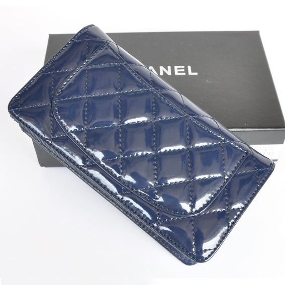 Chanel Patent Leather Bi-Fold Wallet A31508 Royal blue