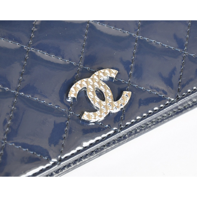 Chanel Patent Leather Bi-Fold Wallet A31508 Royal blue