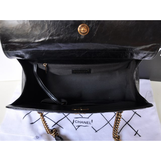 Chanel Perfect Edge Original Shiny Calf Leather Shoulder Bag A67030 Black