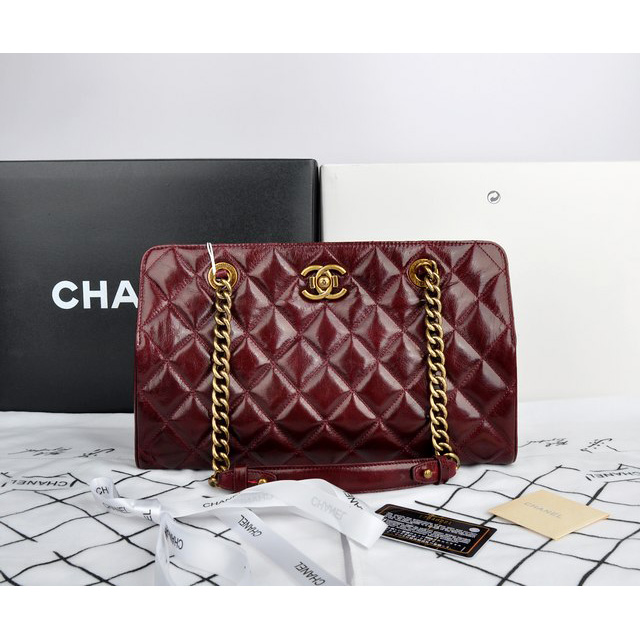 Chanel Perfect Edge Original Shiny Calf Leather Shoulder Bag A67030 Claret Burgundy