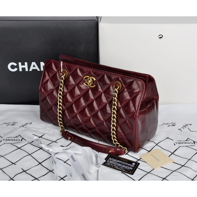 Chanel Perfect Edge Original Shiny Calf Leather Shoulder Bag A67030 Claret Burgundy