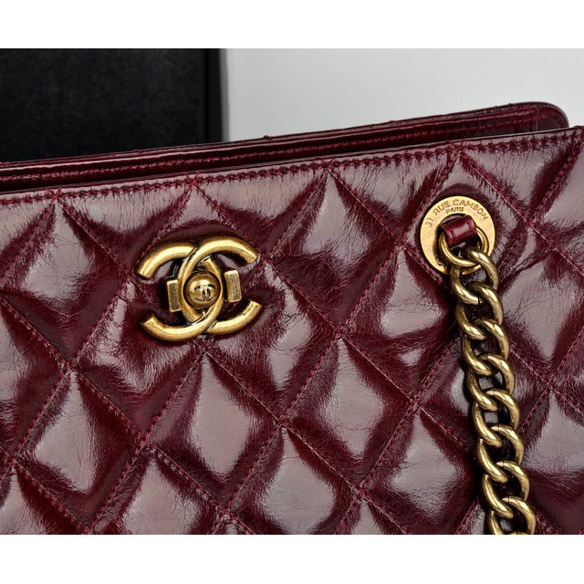 Chanel Perfect Edge Original Shiny Calf Leather Shoulder Bag A67030 Claret Burgundy