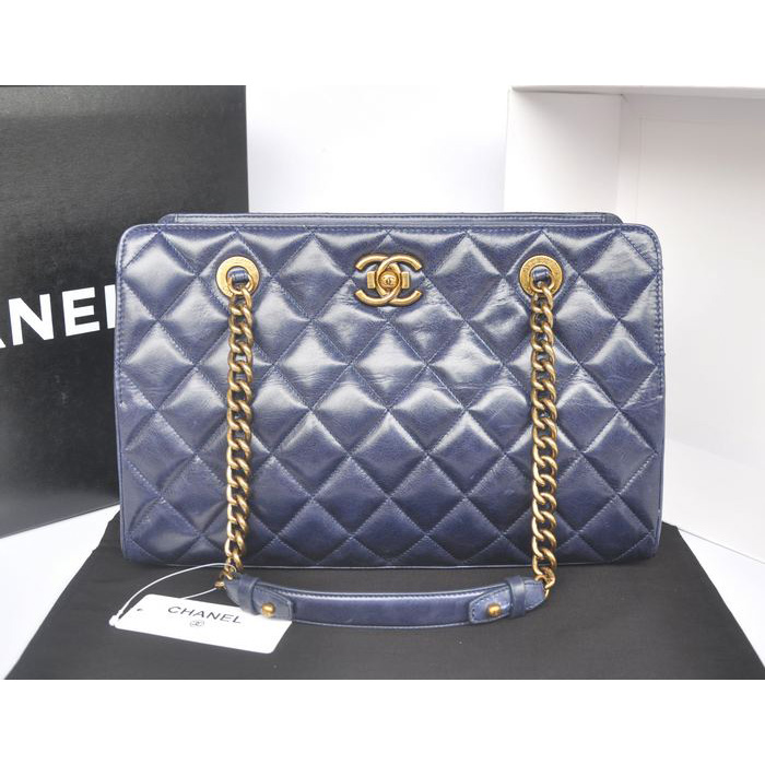 Chanel Perfect Edge Shiny Calf Leather Shoulder Bag A37010 Blue