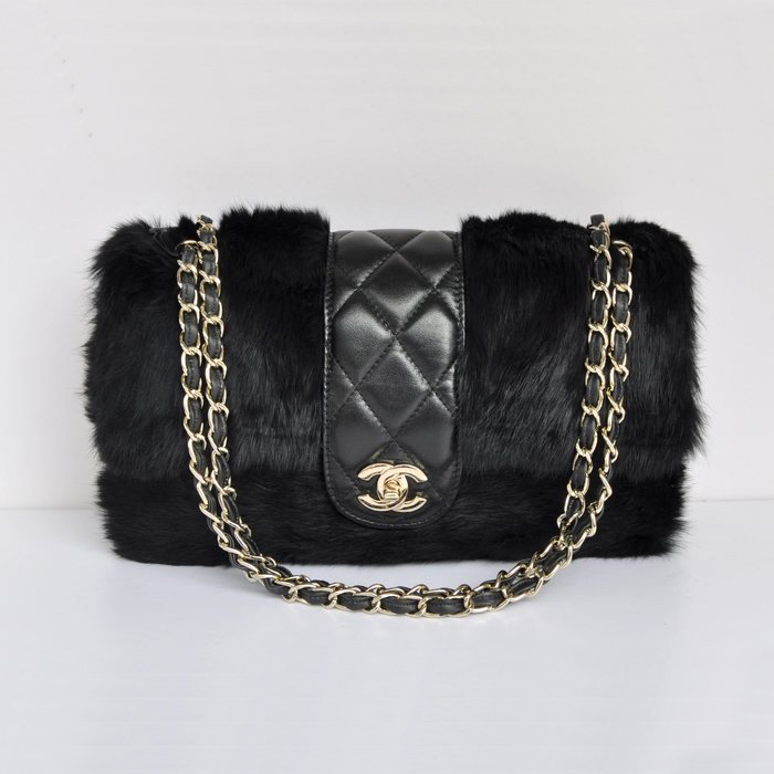 Chanel Rabbit Hair Flap Bag A49155 Black