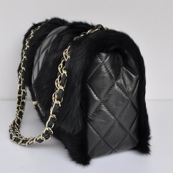 Chanel Rabbit Hair Flap Bag A49155 Black