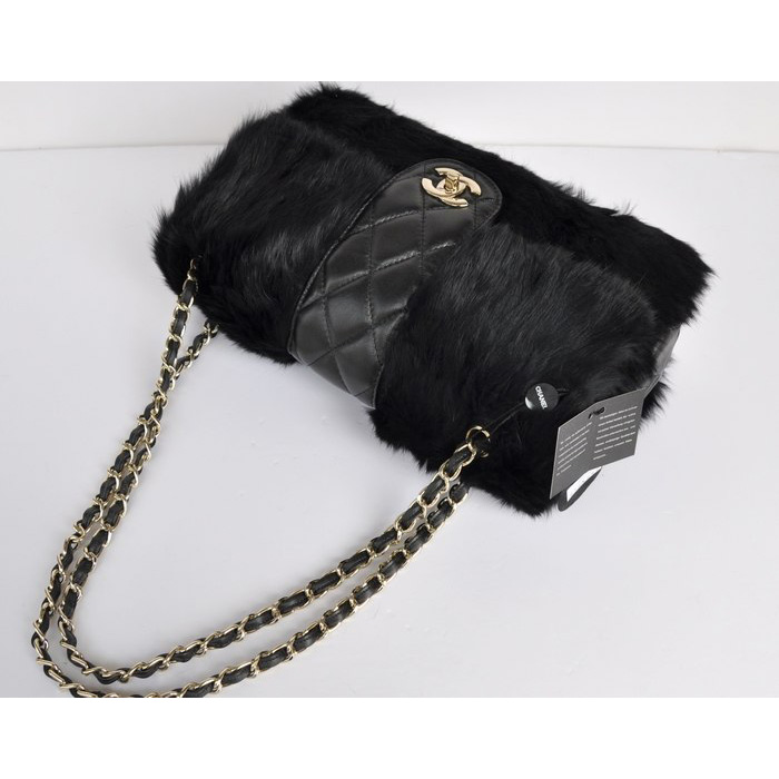 Chanel Rabbit Hair Flap Bag A49155 Black