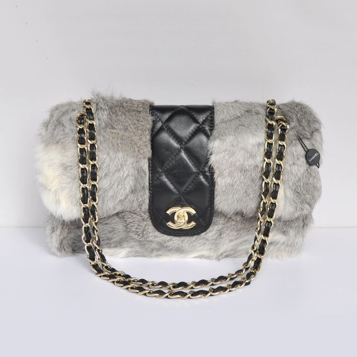 Chanel Rabbit Hair Flap Bag A49155 Grey