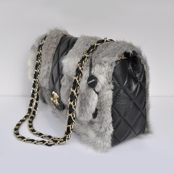 Chanel Rabbit Hair Flap Bag A49155 Grey