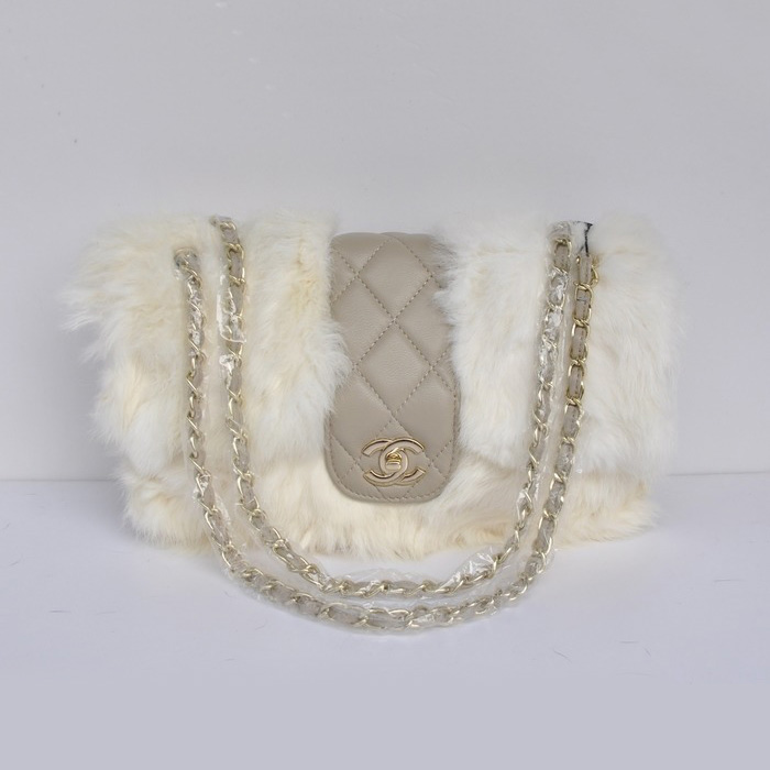 Chanel Rabbit Hair Flap Bag A49155 OffWhite