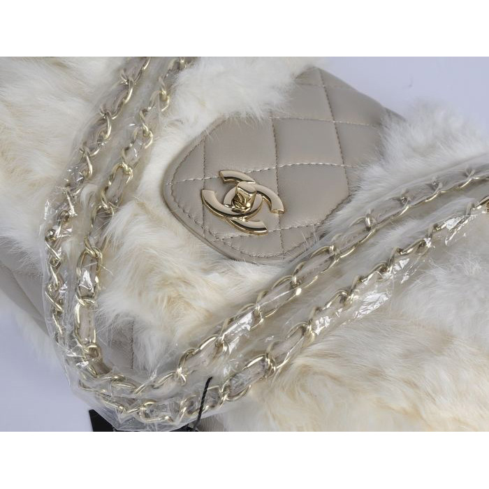 Chanel Rabbit Hair Flap Bag A49155 OffWhite