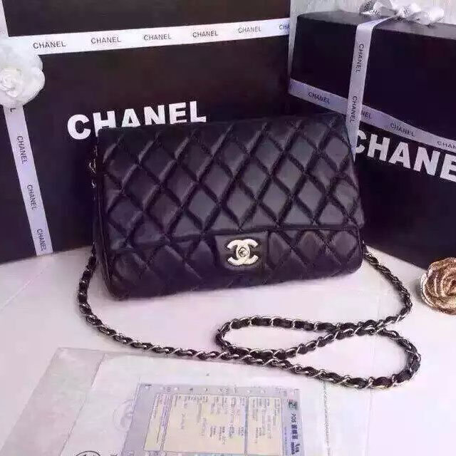 Chanel Sheppskin Leather Flap Shoulder Bag A68020 Black