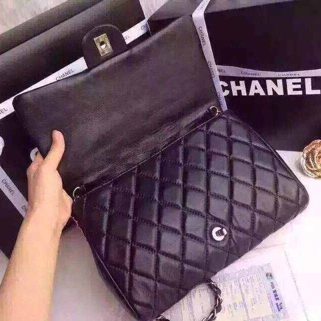 Chanel Sheppskin Leather Flap Shoulder Bag A68020 Black