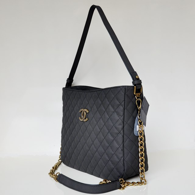 Chanel Shopping Bag Cannage Pattern Nubuck Leather A69095 Black