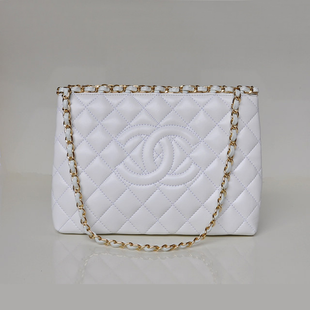 Chanel Shopping Bag Sheepskin Leather A50496 White