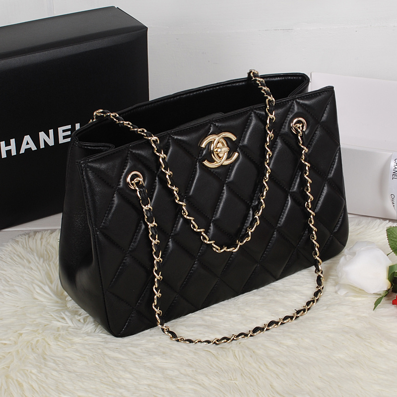 Chanel Shopping Bag Sheepskin Leather A52231 Black