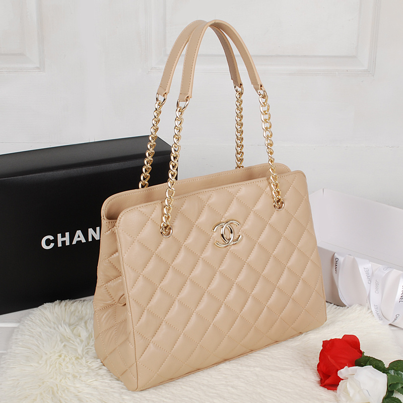 Chanel Shopping Bag Sheepskin Leather A52233 Apricot