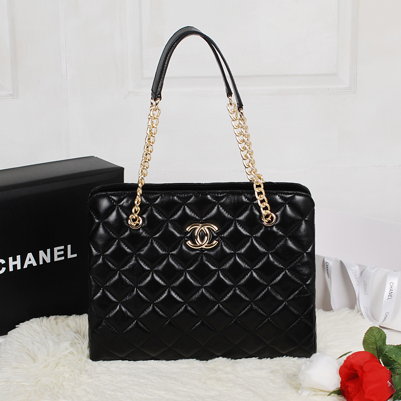 Chanel Shopping Bag Sheepskin Leather A52233 Black