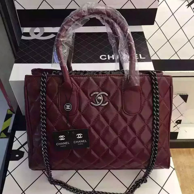 Chanel Top Handle Bag Sheepskin Leather A20215 Burgundy