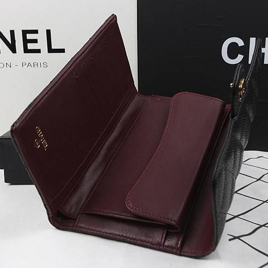 Chanel Tri-Fold Wallet Black Original Caviar leather A31506 Gold