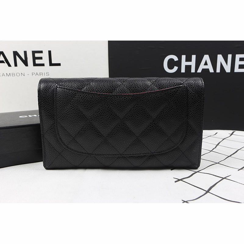 Chanel Tri-Fold Wallet Black Original Caviar leather A31506 Silver