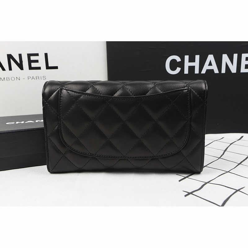 Chanel Tri-Fold Wallet Black Original Sheppskin A31506 Silver