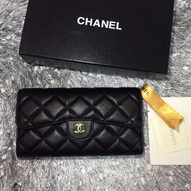 Chanel Tri-Fold Wallet Black sheepskin leather A31506