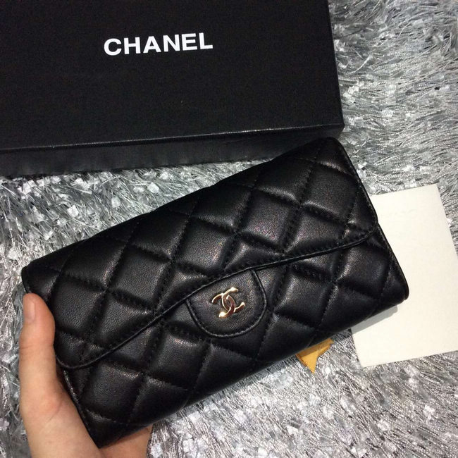 Chanel Tri-Fold Wallet Black sheepskin leather A31506