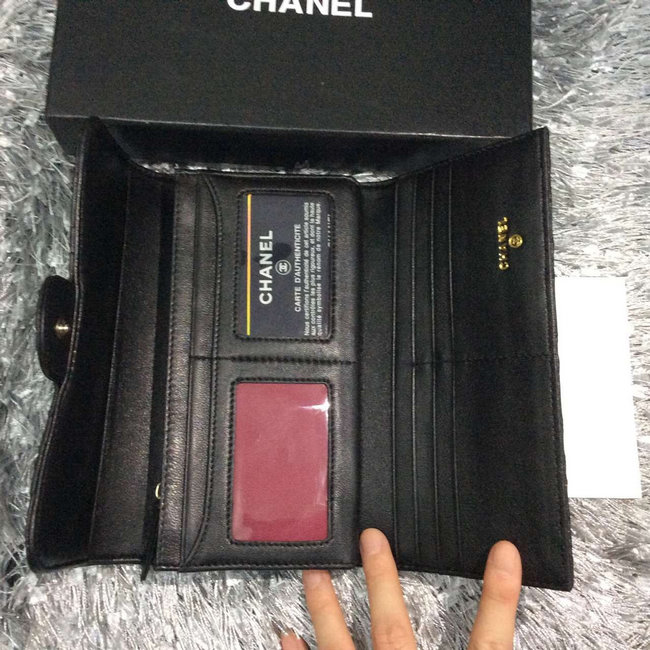 Chanel Tri-Fold Wallet Black sheepskin leather A31506