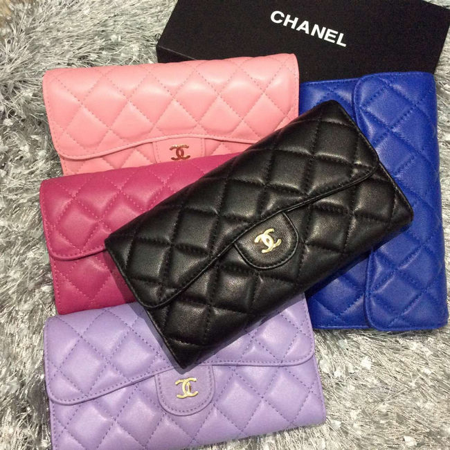 Chanel Tri-Fold Wallet Black sheepskin leather A31506