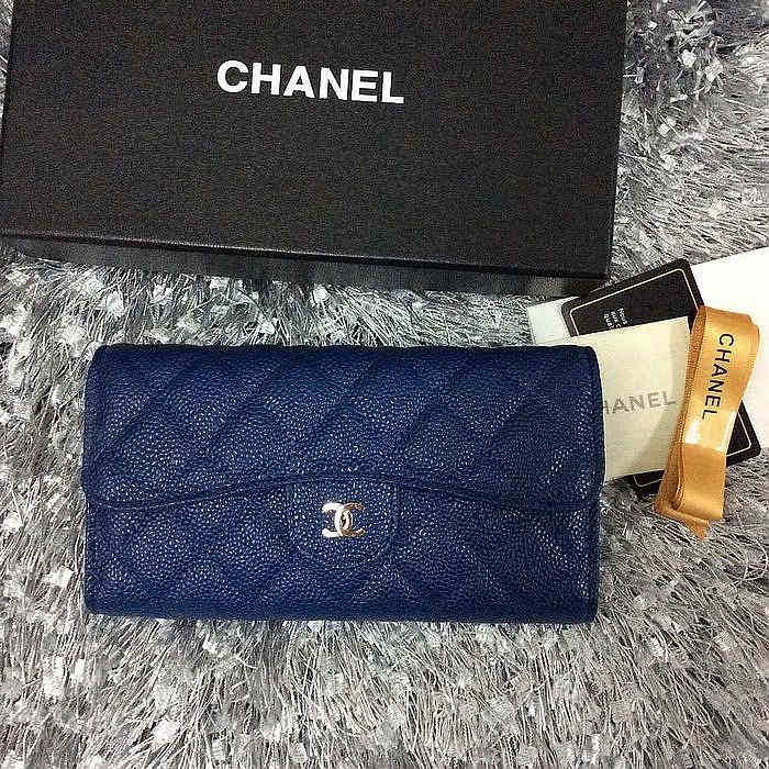 Chanel Tri-Fold Wallet Blue Original Caviar leather A31506