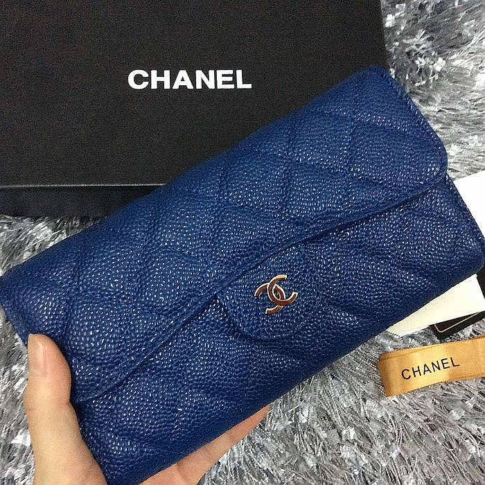 Chanel Tri-Fold Wallet Blue Original Caviar leather A31506