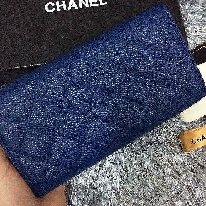 Chanel Tri-Fold Wallet Blue Original Caviar leather A31506