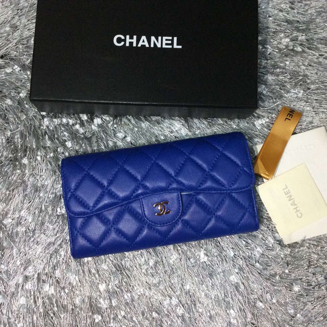 Chanel Tri-Fold Wallet Blue sheepskin leather A31506