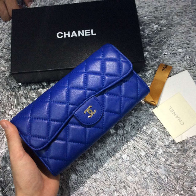 Chanel Tri-Fold Wallet Blue sheepskin leather A31506