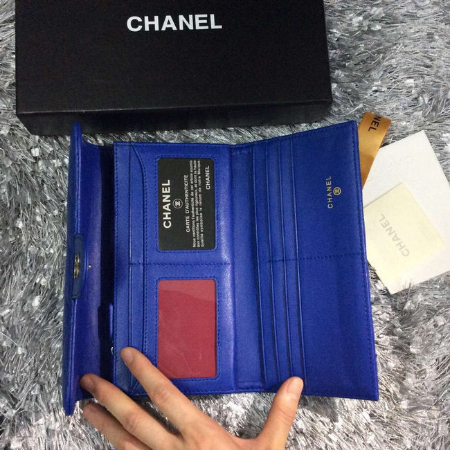 Chanel Tri-Fold Wallet Blue sheepskin leather A31506