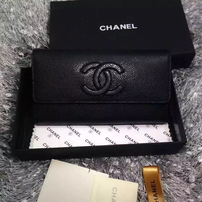 Chanel Tri-Fold Wallet Caviar Leather A48656 Black