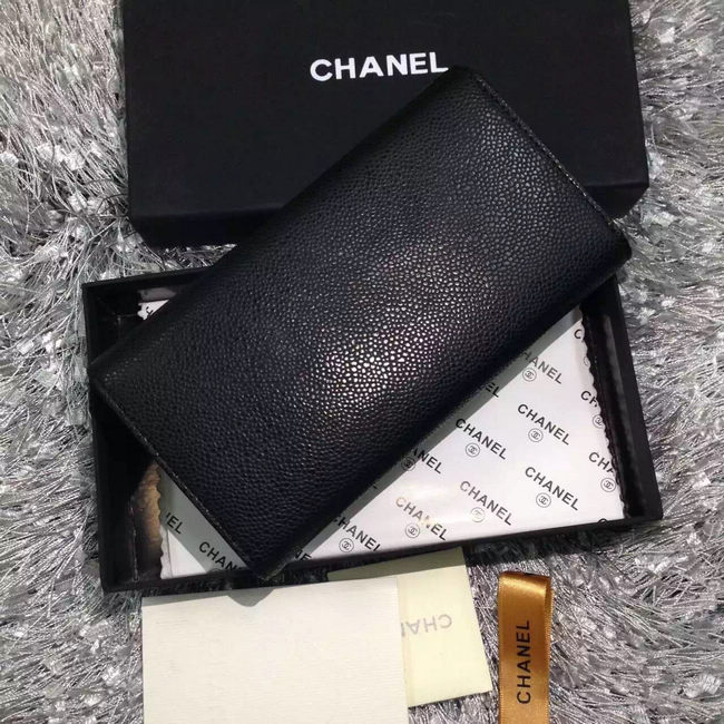 Chanel Tri-Fold Wallet Caviar Leather A48656 Black