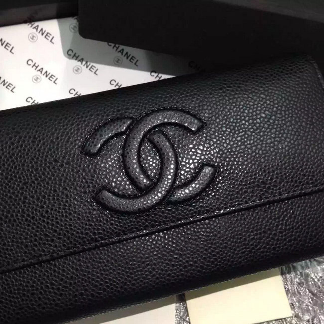 Chanel Tri-Fold Wallet Caviar Leather A48656 Black