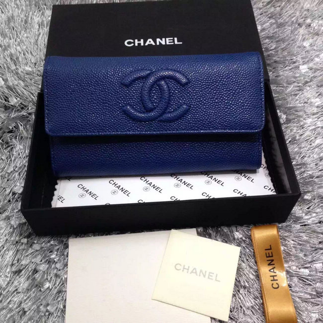 Chanel Tri-Fold Wallet Caviar Leather A48656 Blue