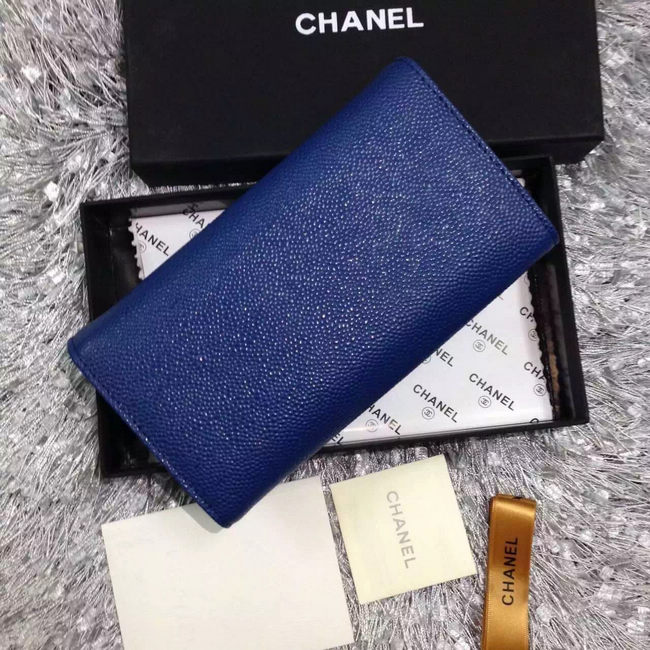 Chanel Tri-Fold Wallet Caviar Leather A48656 Blue